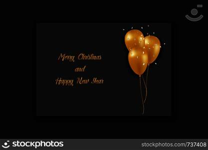 Christmas card template. Christmas balloon with text on black background