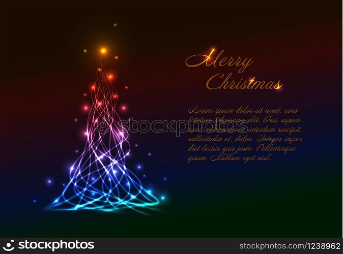 Christmas card template with christmas tree made from plasma light effects