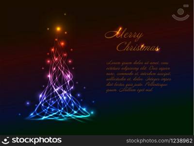 Christmas card template with christmas tree made from plasma light effects