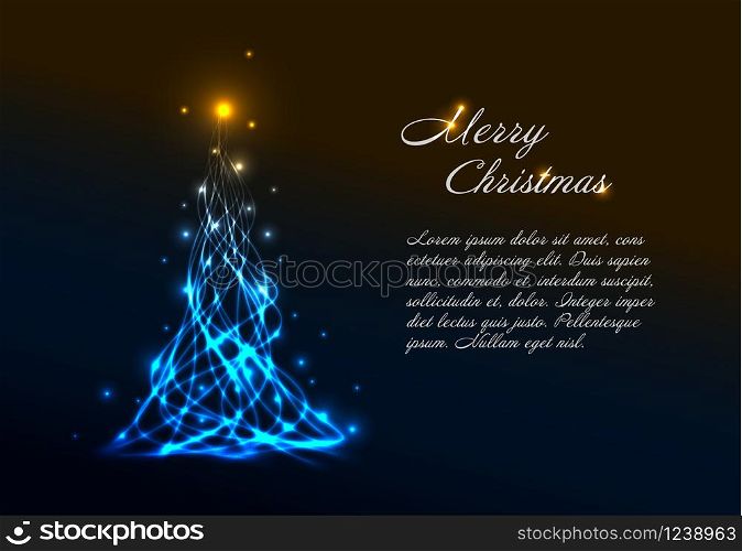Christmas card template with christmas tree made from plasma light effects. Christmas card template with light christmas tree
