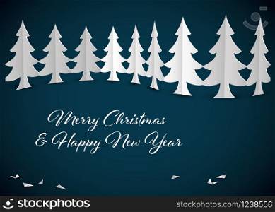 Christmas card template with paper trees - original new year card. Christmas card with paper trees