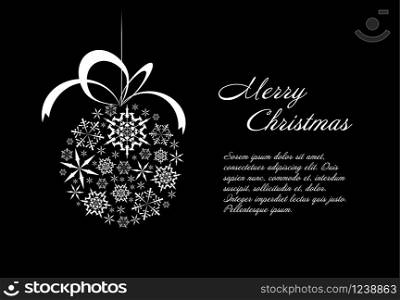 Christmas card template with white christmas ball made from snowflakes