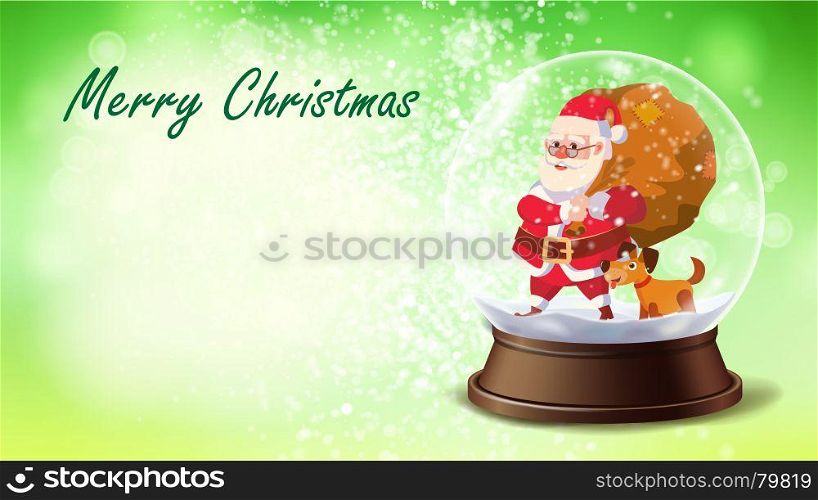 Christmas Card Vector. Snow Globe, Santa Claus, Gifts. Holidays Xmas Greeting Design Template. New Year Design Template Illustration. Christmas Card Vector. Snow Globe, Santa Claus, Gifts. Winter Xmas Brochure, Poster Design Background. New Year Design Template Illustration