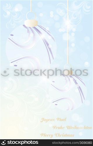 Christmas card with balls on shiny background - available as jpg and eps file