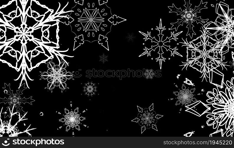 Christmas card with big white snowflakes falling in snow storm