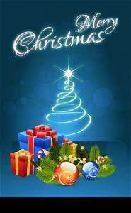Christmas Card with Christmas Decorations and Christmas Tree
