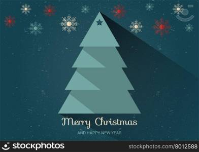 Christmas card with Christmas tree. Flat design style. Vector eps 10
