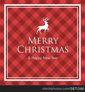 Christmas card with deer, logo title and gingham pattern background. Editable vector design.