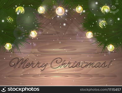 Christmas card with fir branches with lights and sparkles for your creativity