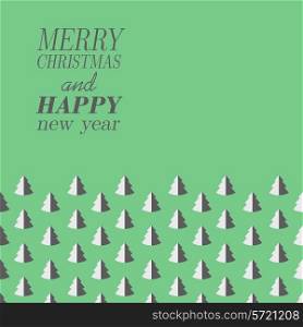 Christmas card with fir trees in flat style. Vector illustration.