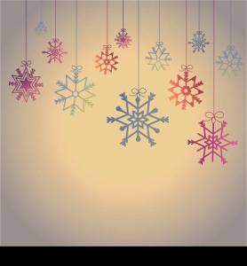 Christmas card with hanging snowflakes