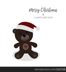 Christmas card with isolated teddy bear. Vector Illustration
