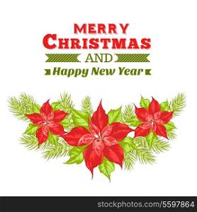 Christmas card with poinsettia christmas star. Vector illustration.