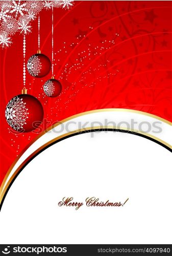 Christmas card with red ornaments, vector illustration