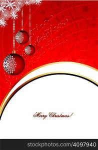 Christmas card with red ornaments, vector illustration