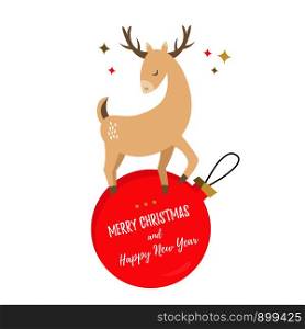 Christmas card with reindeer. Holiday seasons greetings. Vector illustration on white background. Christmas card with a reindeer. Holiday greetings