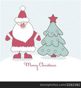 Christmas card with Santa and Christmas tree. Vector illustration