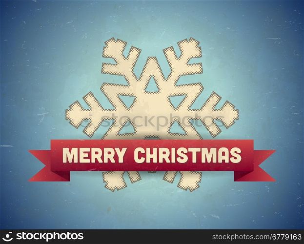 Christmas card with snowflake and red ribbon