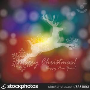 christmas card with stylized white deer with snowflakes