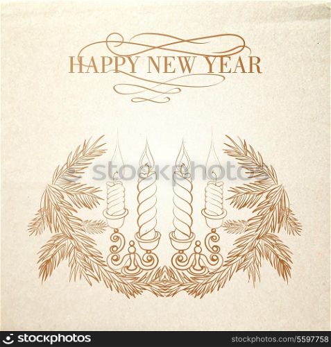 Christmas card with wreath and candles. Vector illustration.