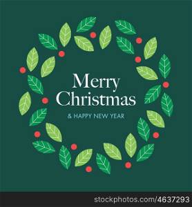 Christmas card with wreath mistletoe. Editable vector design.