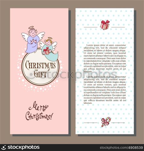 Christmas cards, leaflets, collection made in vector. Christmas angels with gifts.