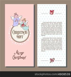 Christmas cards, leaflets, collection made in vector. Christmas angels with gifts.