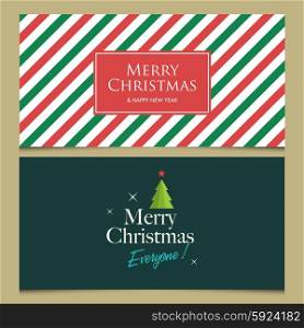 Christmas cards with christmas tree, stars, logo title and christmas pattern background. Editable vector design.