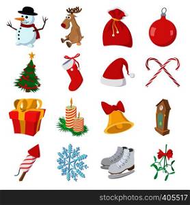 Christmas cartoon icons set isolated on white background. Christmas cartoon icons set