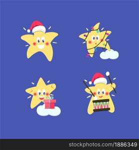 Christmas cartoon stars set. Flat vector illustration