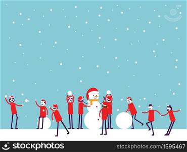 Christmas Celebration and Make snowman, Concept winter vector illustration