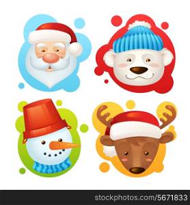 Christmas characters set isolated with santa claus deer snowman polar bear isolated vector illustration