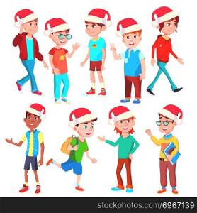 Christmas Children Set Vector. Boys And Girls. Santa Hat. Holiday. Isolated Cartoon Illustration. Christmas Children Set Vector. Santa Hat. Boys And Girls. Eve. Isolated Cartoon Illustration