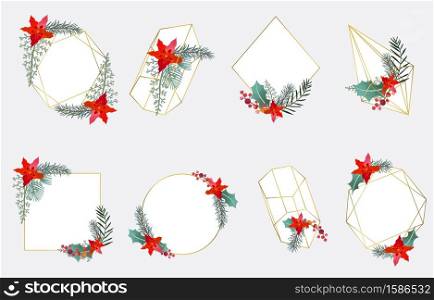 Christmas collection frame with geometric,wreath,flower.Vector illustation for card,postcard,banner