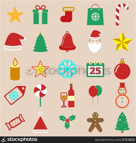Christmas color icons on brown background, stock vector