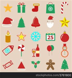 Christmas color icons on brown background, stock vector