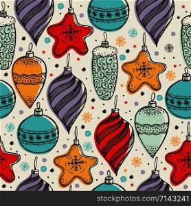 Christmas color season pattern with hand drawn toys. hristmas seamless pattern with toys