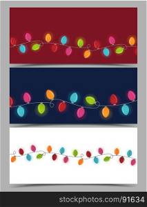 Christmas colorful lights. Vector illustration Christmas colorful lights, three banners. String Lights.