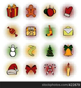 Christmas comics icons set. Colored symbols on a white background. Christmas comics icons set