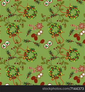 Christmas cookies and berry seamless pattern. Cute Christmas season.