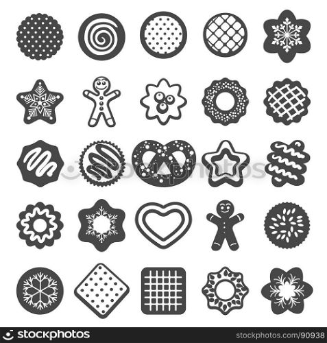 Christmas cookies icons. Christmas cookies icons. Cookies and xmas biscuits desserts bakery products vector set