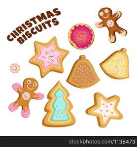 Christmas cookies on a transparent background. Vector set of isolated objects.