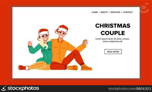 christmas couple vector. happy woman, young gift, winter love, holiday celebration christmas couple web flat cartoon illustration. christmas couple vector