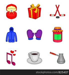 Christmas day icons set. Cartoon set of 9 christmas day vector icons for web isolated on white background. Christmas day icons set, cartoon style