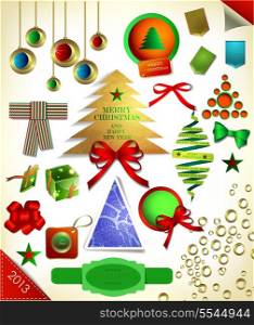 Christmas decoration collection/Christmas tree, calligraphic and typographic design elements, frames, labels. ribbons, stickers