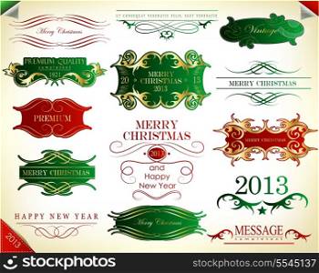 Christmas decoration collection/Christmas tree, calligraphic and typographic design elements, frames, labels. ribbons, stickers