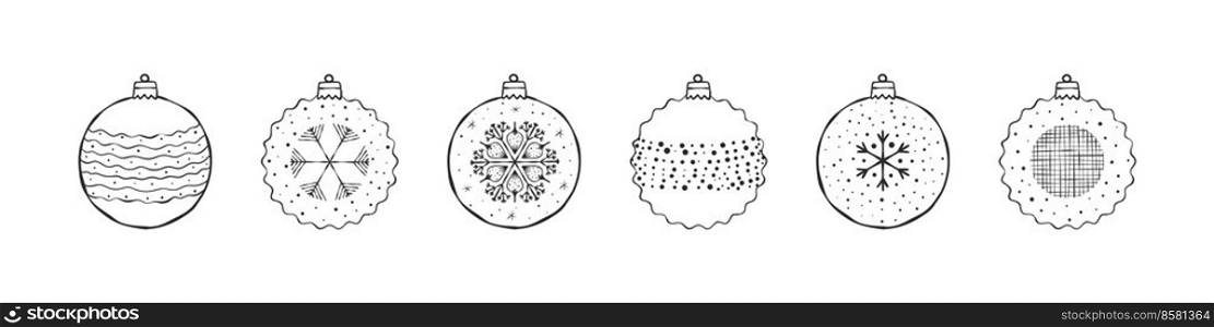 Christmas decoration. Hand drawn images. Xmas signs. Christmas tree balls. Vector images