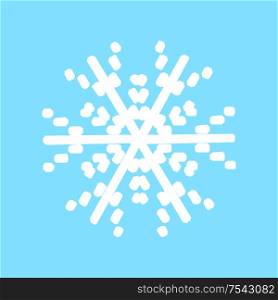Christmas decoration of snowflake, making from white points and line snow of flake. Winter card with pattern in flat style isolated on blue vector. Christmas Decoration of Snowflake Vector Isolated