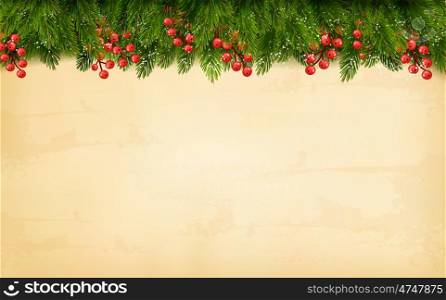 Christmas decoration on old paper background. Vector.