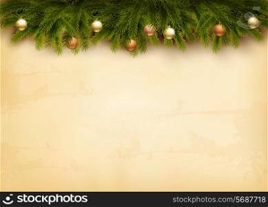 Christmas decoration on old paper background. Vector.